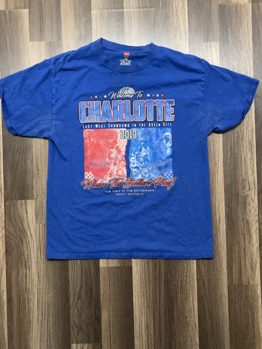 2019 NBA ALL-STAR GAME Charlotte NC Mens Large Blue LeBron Giannis Shirt